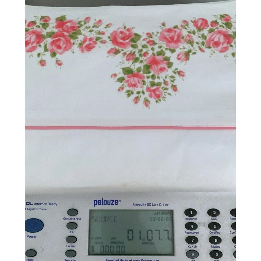 1960 Cannon TWIN FLAT Sheet PINK ROSE GARLAND Piping Cotton Fabric NOS Vtg READ